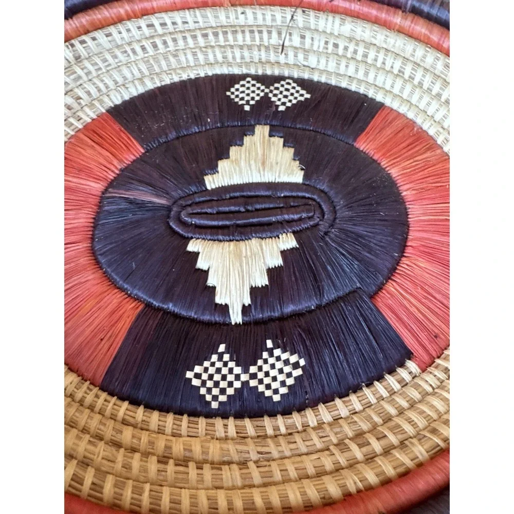 Tribal African Botswana Boho Hand Woven Wall Hanging Art Basket Tray Raffia‎